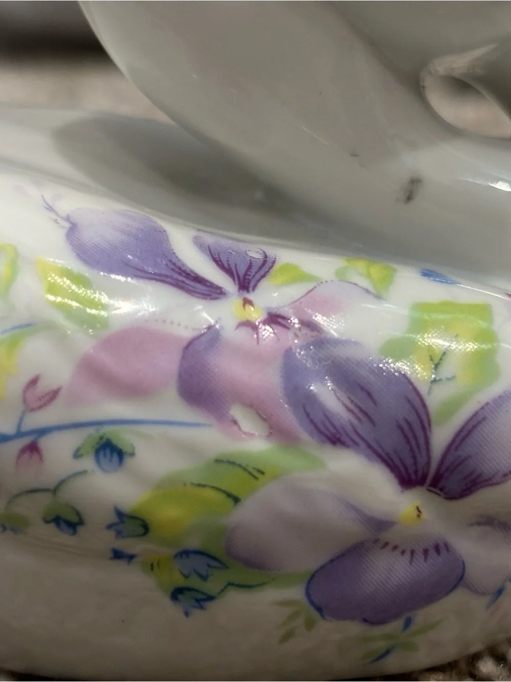 Vintage Floral Porcelain Duck Cotton Ball Holder Dispenser Farmhouse CottageCore